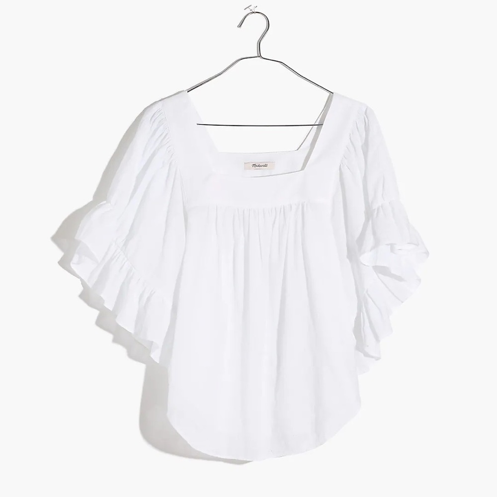 Madewell White Peasant Top, Large, flutter sleeve butterfly top